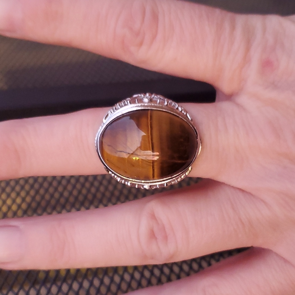 New Overzized Tiger Eye Adjustable 925 Silver Ring.